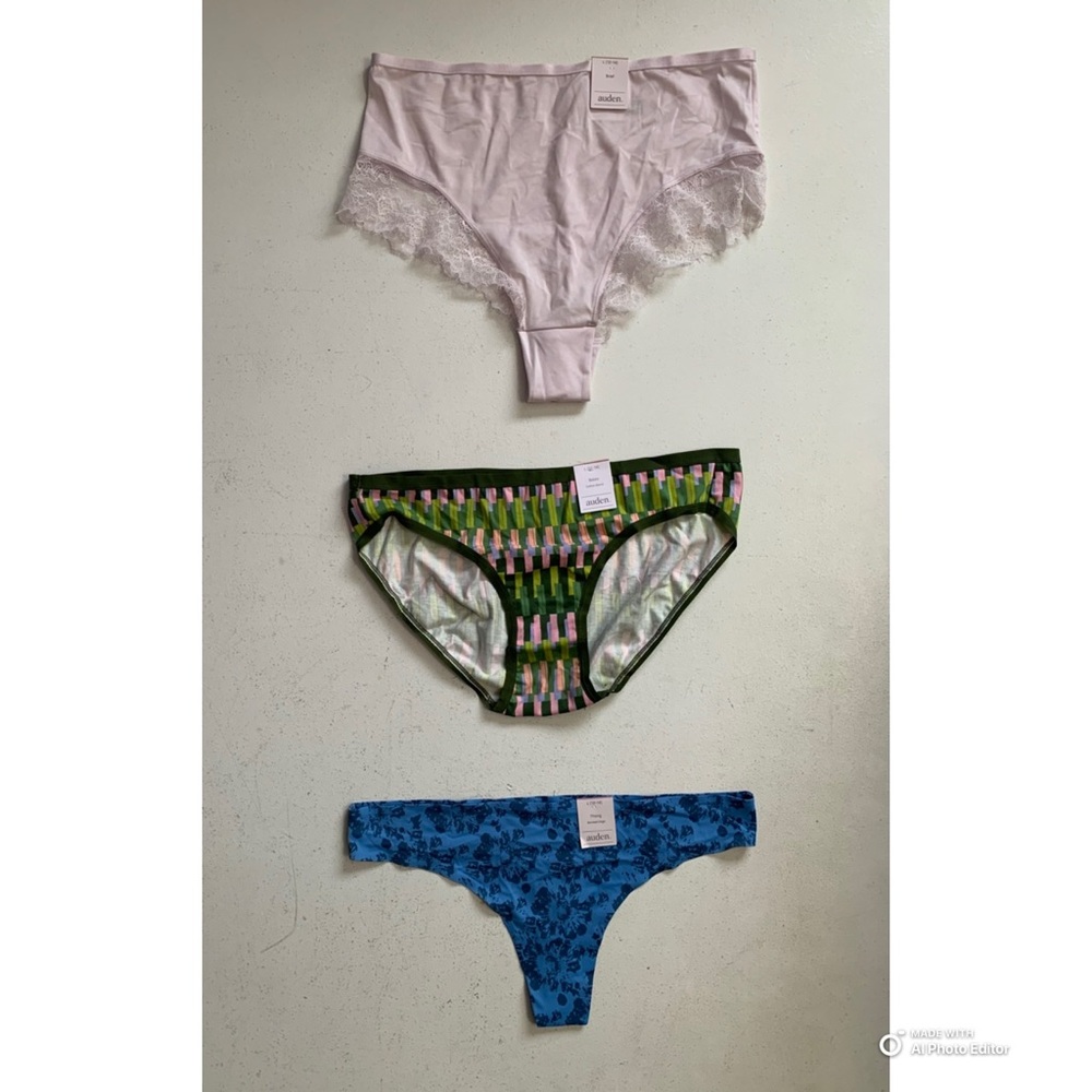 Auden Lot of 3 Panties Size Large Purple Brief + Green Bikini + Blue Thong NWT